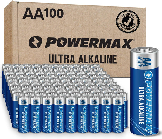 Powermax 100-Count AA Batteries, Ultra Long Lasting Alkaline Battery, (100 Count)