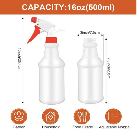 16 Oz Plastic Spray Bottle, Leak Proof Empty and Reusable for Cleaning Solutions.