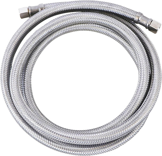 5 Foot Universal Ice Maker Flexible Braided Stainless Steel Water Supply Hose Connector Connection, 1/4 x 1/4 Inch Compression Fittings