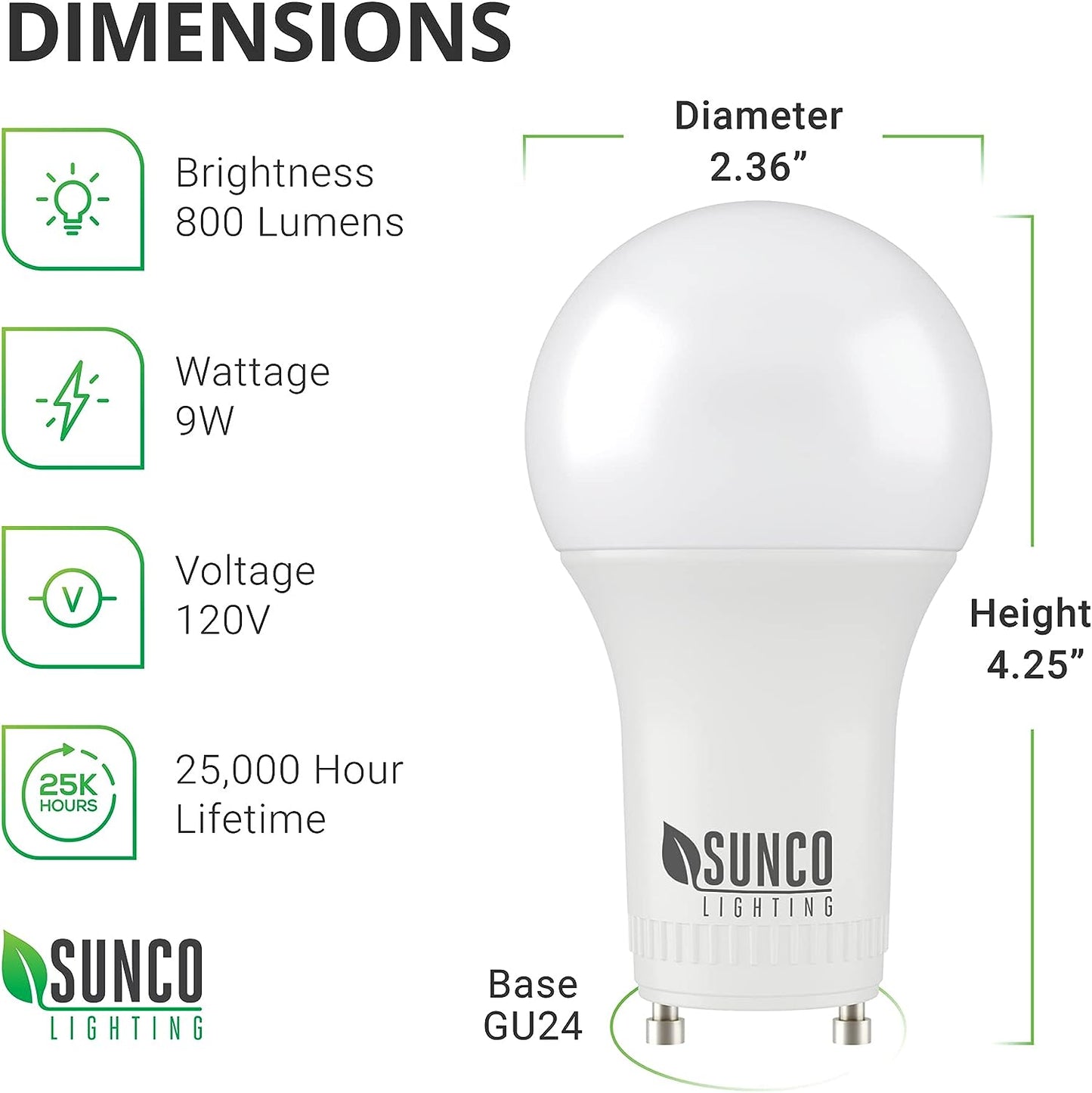 Sunco 10 Pack GU24 LED Light Bulb 2 Prong A19, 2700K Soft White