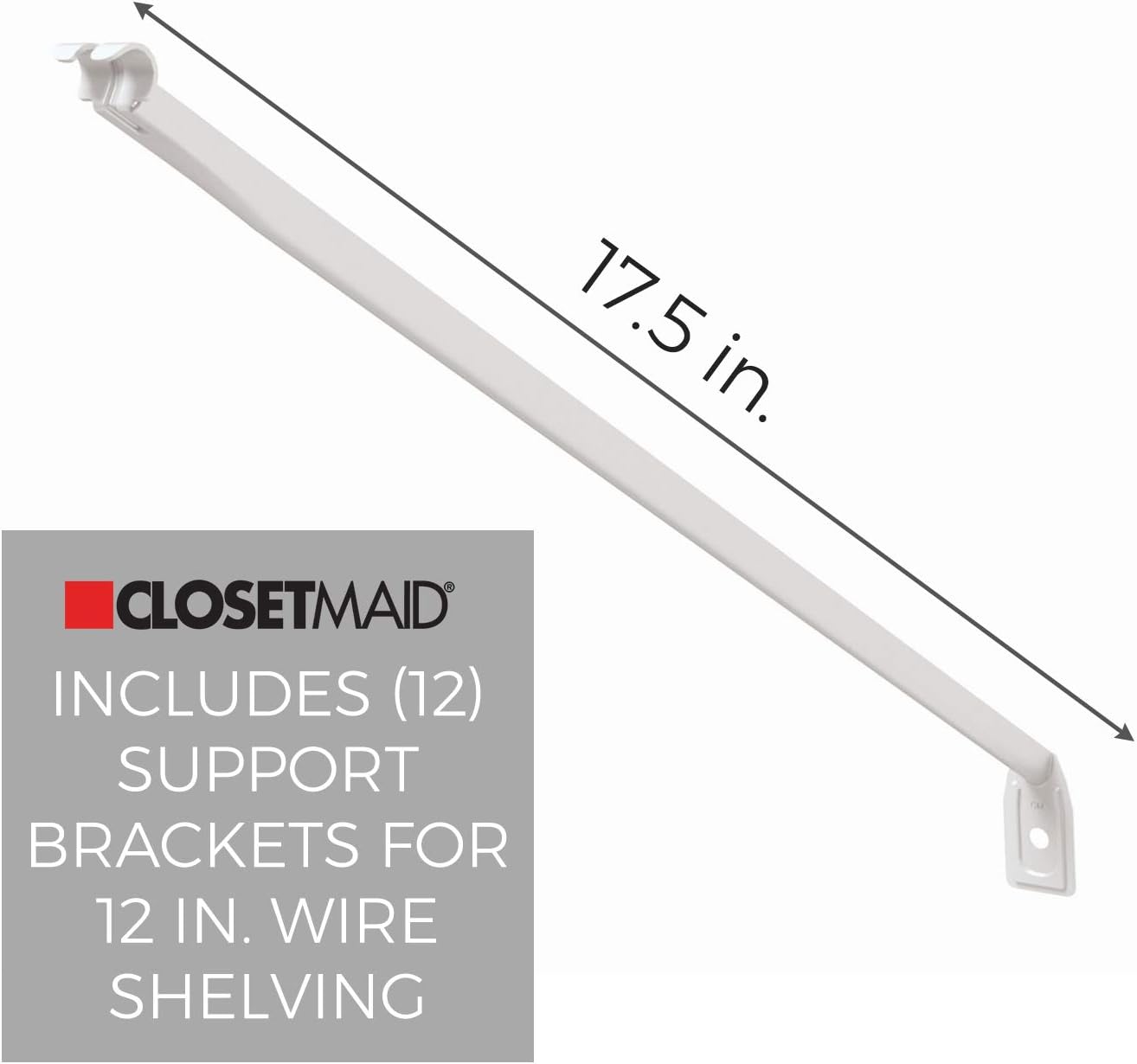 Closet Maid  12-Inch Support Brackets for Wire Shelving, White,12-pack