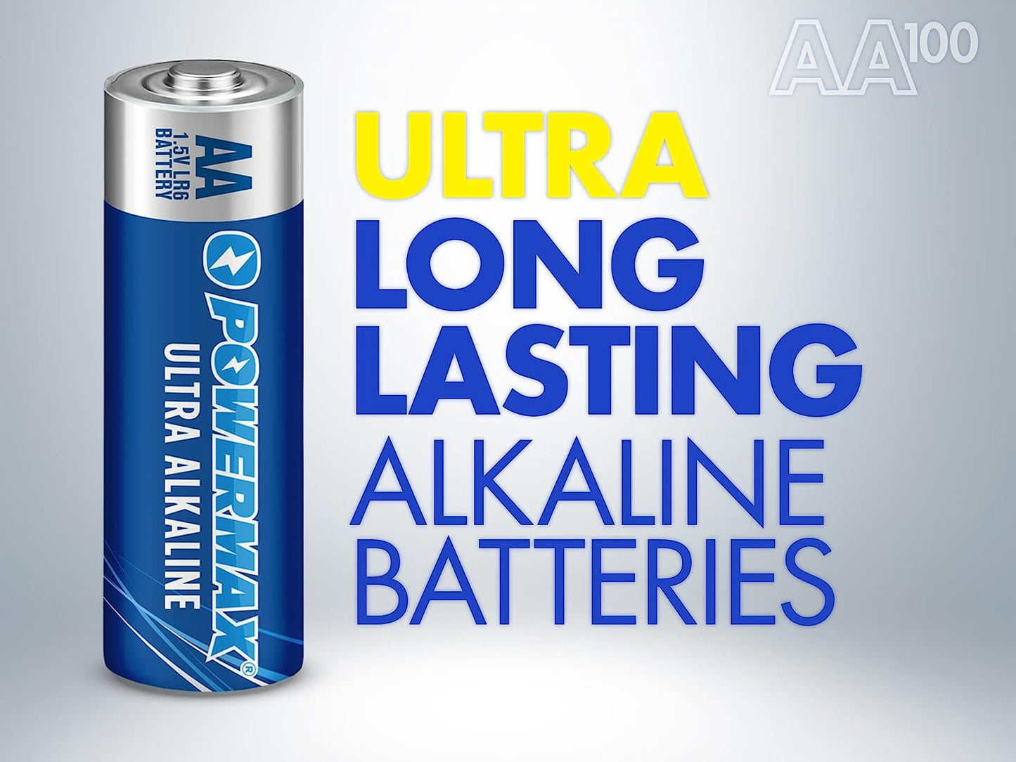 Powermax 100-Count AA Batteries, Ultra Long Lasting Alkaline Battery, (100 Count)