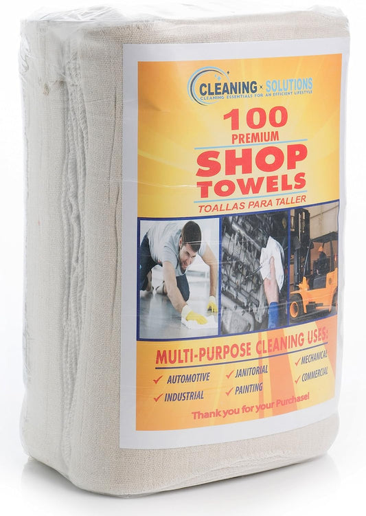 Shop Towels 14”x12”, White, (Pack of 100)