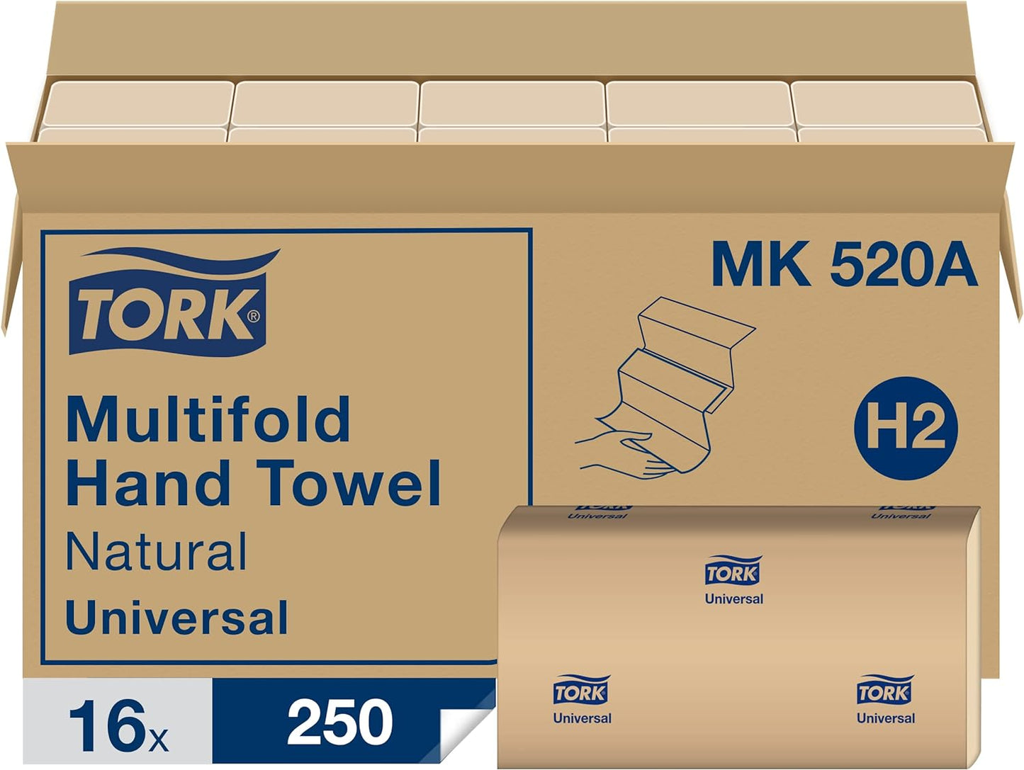 Tork Multifold Hand Towel Natural H2, Universal, 100% Recycled Fibers, 16 x 250 Sheets,