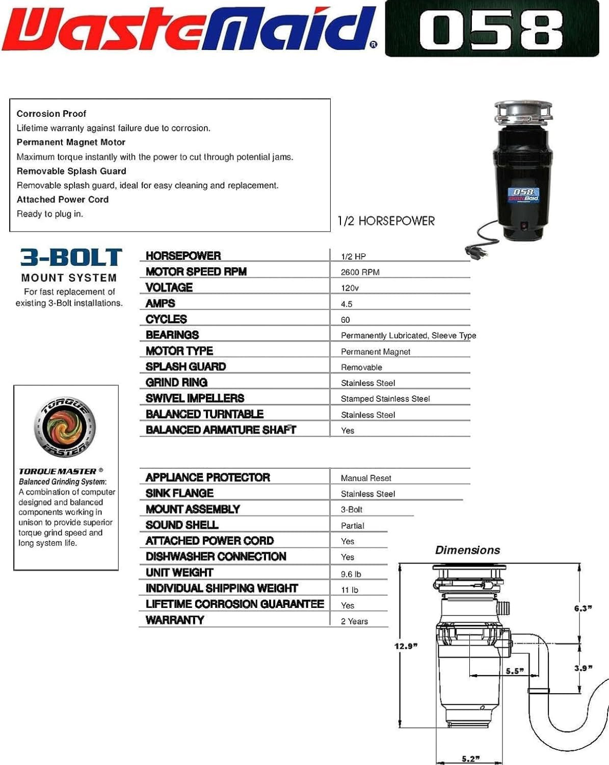 Waste Maid High powered Garbage disposal