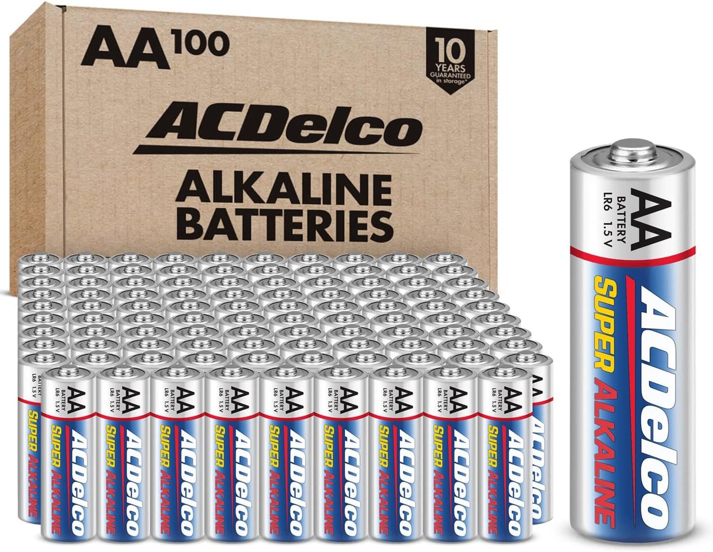 ACDelco 100-Count AA Batteries, Maximum Power Super Alkaline Battery, 10-Year Shelf Life