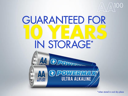 Powermax 100-Count AA Batteries, Ultra Long Lasting Alkaline Battery, (100 Count)