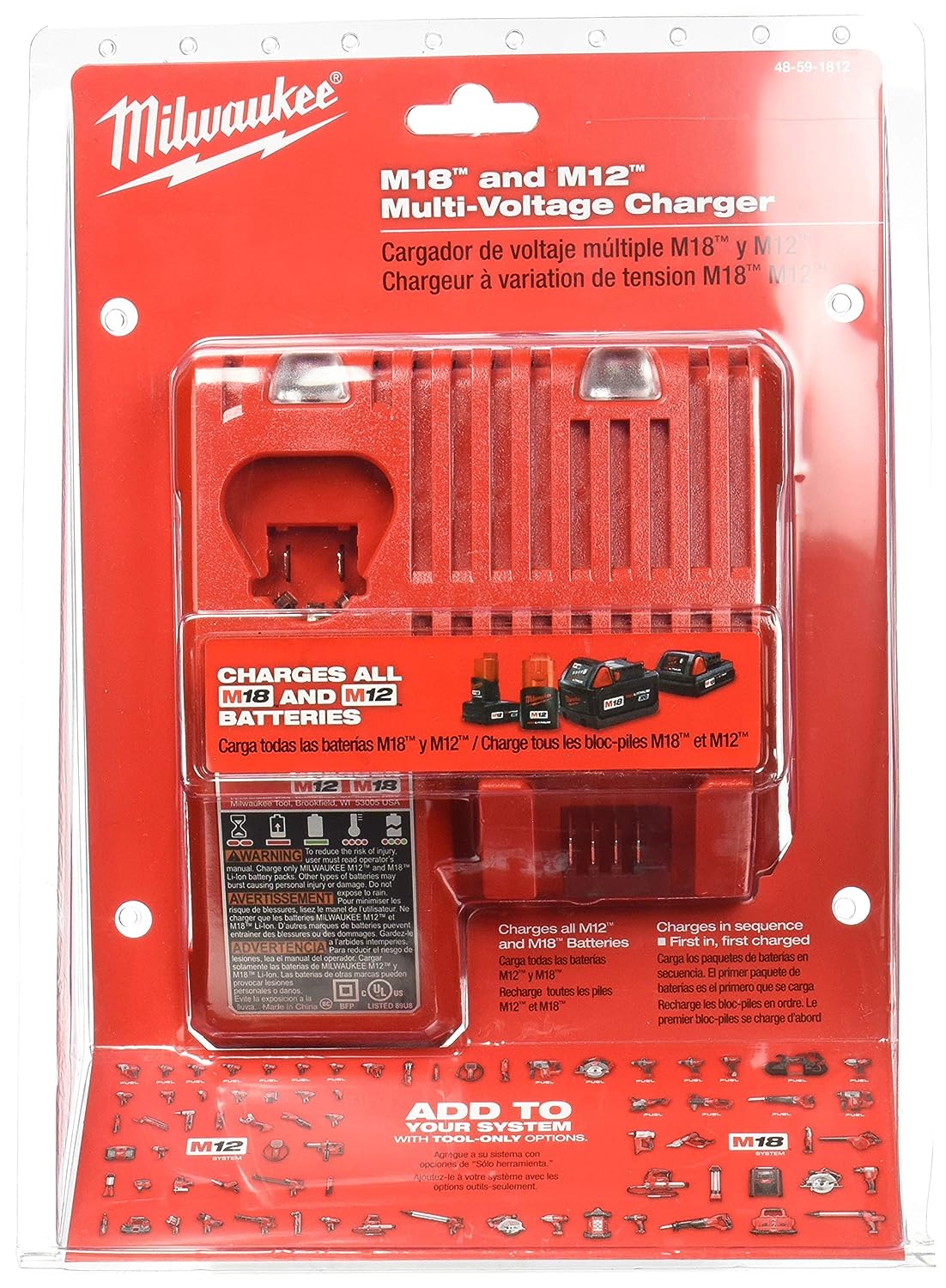 Milwaukee 48-59-1812 M12 or M18 18V and 12V Multi Voltage Lithium Ion Battery Charger