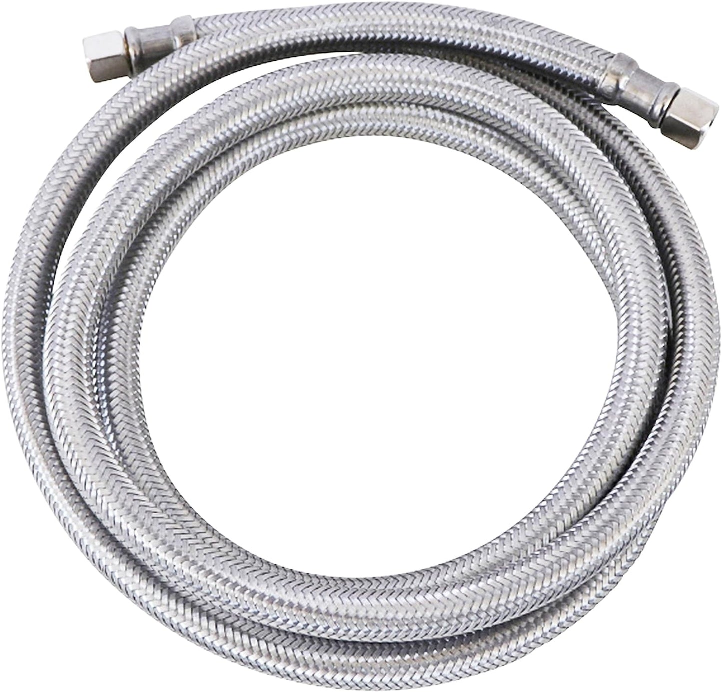 5 Foot Universal Ice Maker Flexible Braided Stainless Steel Water Supply Hose Connector Connection, 1/4 x 1/4 Inch Compression Fittings